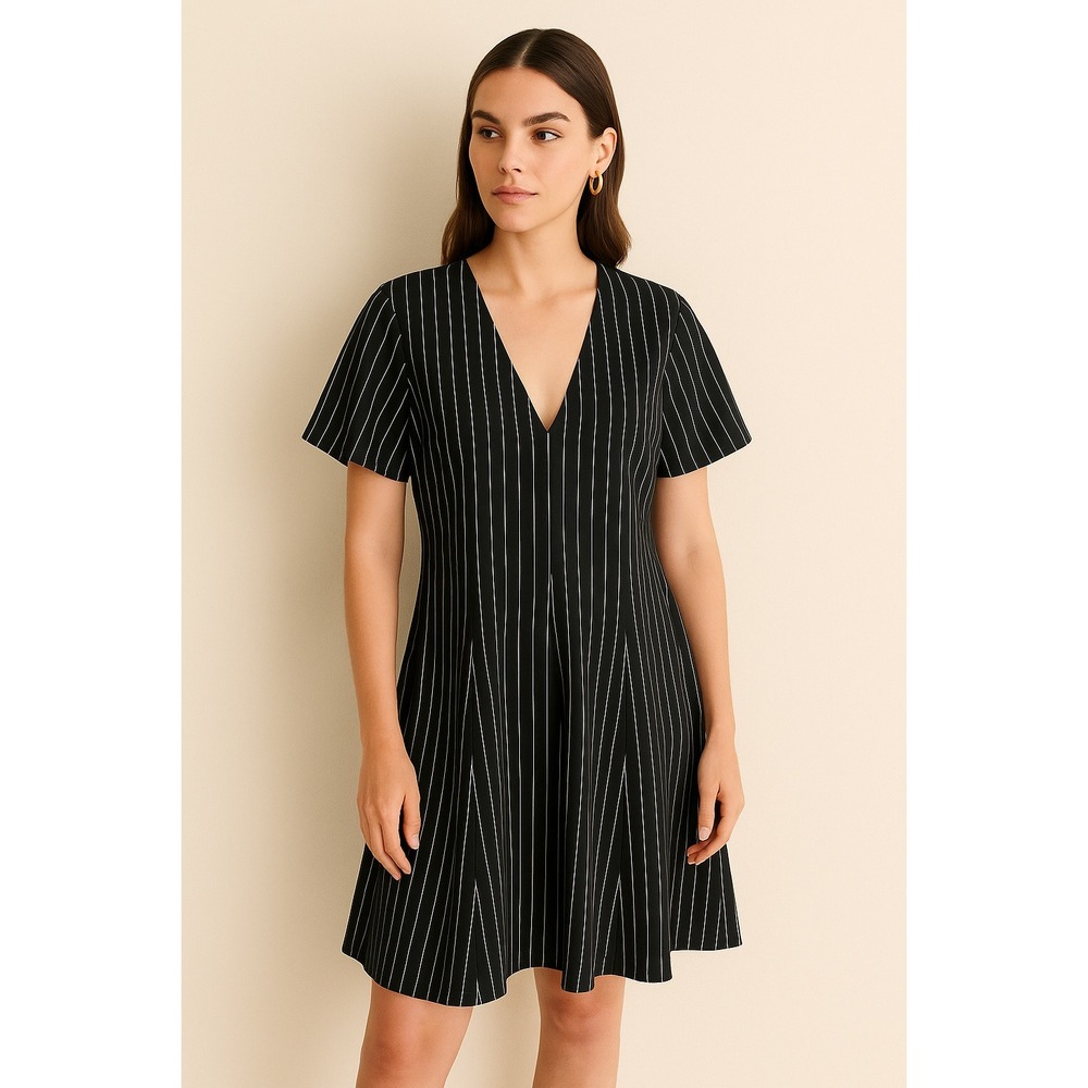Hutch Dress Pinstripe Fit and Flare V-Neck Short Sleeve Size‎ XL